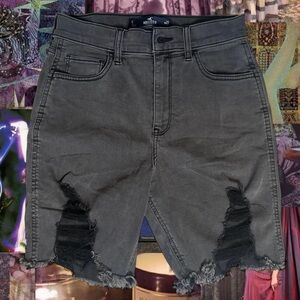 Hollister Charcoal Distressed Denim Shorts